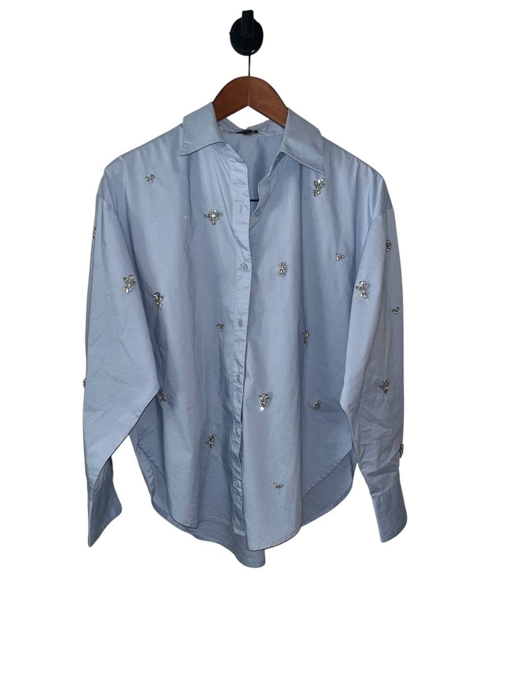 Express Light Blue Embellished Button-Down Shirt